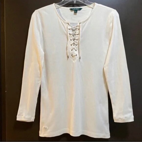 Ralph Lauren Tops - Ralph Lauren Sz Large Ivory Lace-Up Long Sleeve Top Nautical Western Preppy